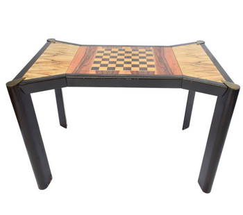 Italian Game Table Backgammon, Chess, Checkers: 1970s Italian Game Table Backgammon, Chess, Checkers. Features a removable center section that flips to become a chess board on the opposite side. Backgammon is underneath. The top is rosewood with la