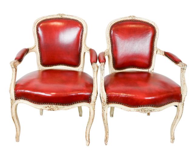 Pair French Louis XVI Carved Painted  Armchairs (1 of 12)