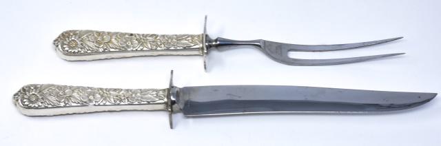 Art Nouveau Style Sterling Handle Carving Set (1 of 6)