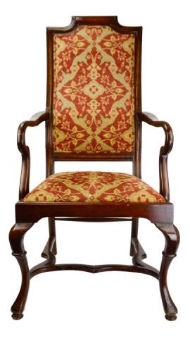 Renaissance Revival Carved Upholstered Armchair: Renaissance Revival Hand Carved Custom Upholstered Armchair.Measures45.25 inches x 23.25 inches x 24 inches, seat height 18.5 inches.