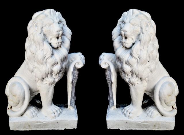 Pair Vintage Cast Stone Outdoor Lion Statue (1 of 8)
