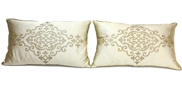 Pair Taupe Silk Medallion Down Lumbar Pillows (1 of 11)