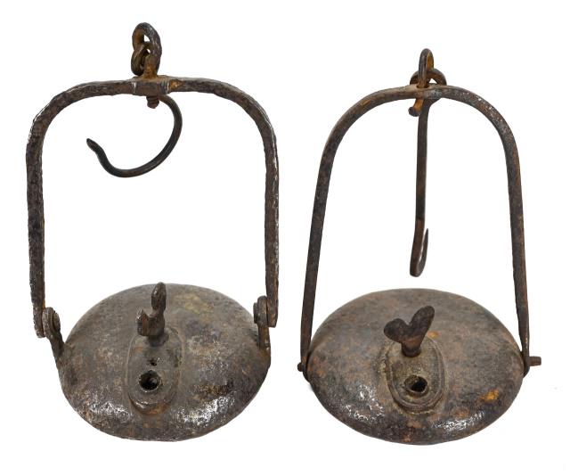 2 Antique Cast Iron French Lenticular Miners Lamps (1 of 10)