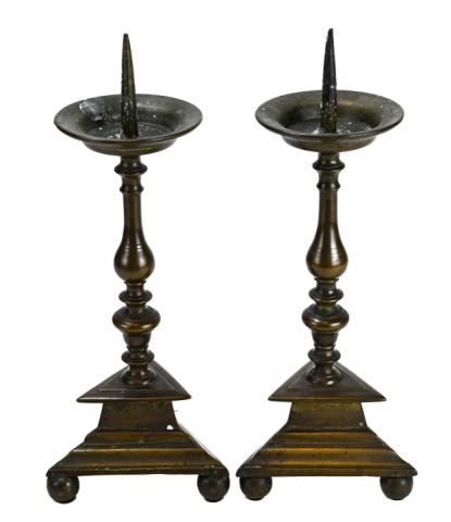 Pair Antique 19th C Bronze Pillar Candle Sticks (1 of 9)
