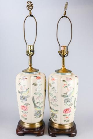 Pair Vintage Hand Painted Crackle Table Lamps (1 of 12)