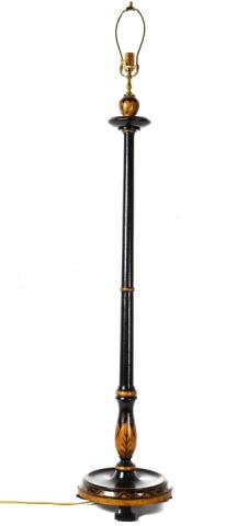 Vintage Black Lacquer Gold Leaf Painted Floor Lamp (1 of 9)