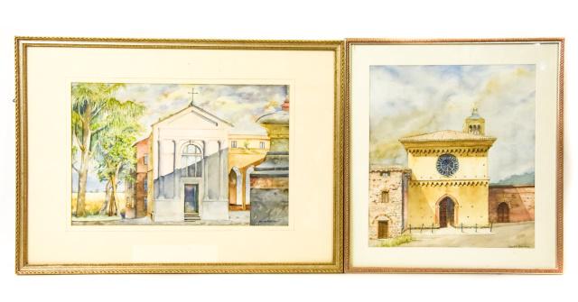 Pair Helen Dayton Italian Church Facade Watercolor (1 of 9)