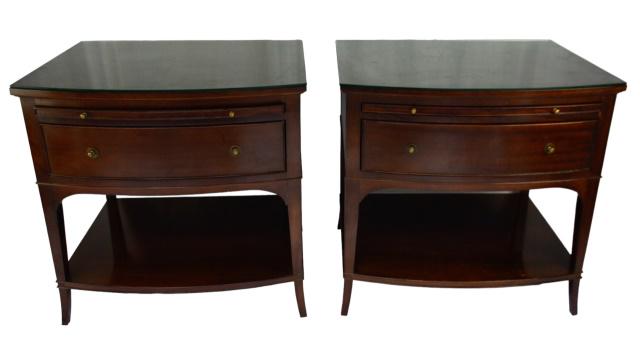 Pair Baker Thomas Pheasant Nightstands End Tables: Baker Furniture Thomas Pheasant Pair of Mahogany Nightstands End Tables. Measures 28 inches x 28.5 inches x 23 inches