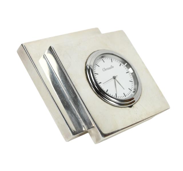 Christofle Silver Plate Thomas Bastile Cubik Clock: Christofle Silver Plate Thomas Bastile Cubik Desk Clock. 3 inches x 3 inches x 3 inches