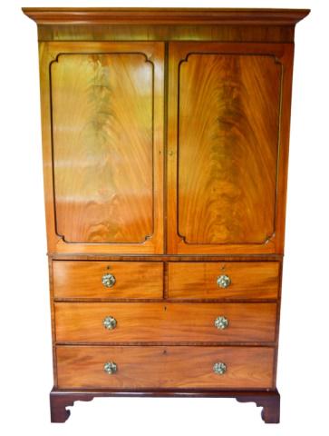 Antique Georgian Mahogany Linen Press: Antique Georgian Mahogany Linen Press.Measures 81 inches x 47.5 inches x 23.5 inches.