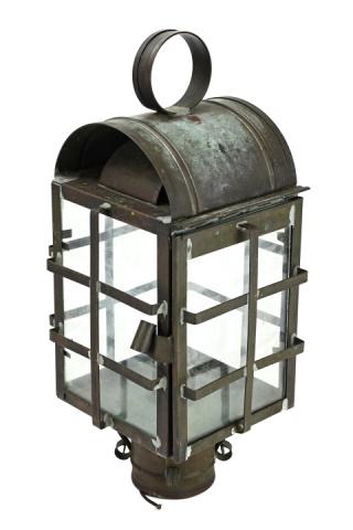 Vintage Copper Marine Bulkhead Post Lantern: Vintage Copper Marine Bulkhead Post Lantern. 18 inches x 8 inches x 8 inches