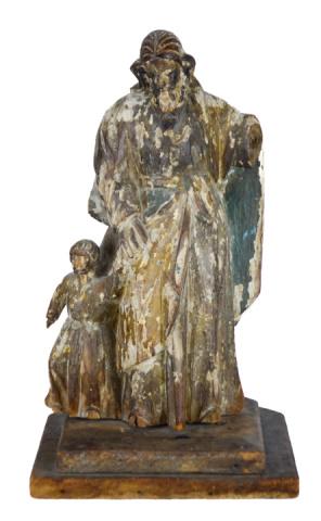Antique Hand Carved Santo of Joseph & Child: Antique Hand Carved Santo Joseph and Child. 16 inches x 9 inches