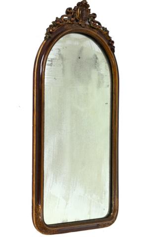 Antique Florentine Style Shield Motif Wall Mirror: Antique Florentine Style Shield Motif Wall Distressed Mirror.Measures 34 inches x 16 inches.