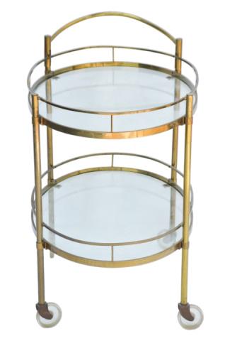 Mid Century Solid Brass Oval Tea Cart Rolling Bar (1 of 8)