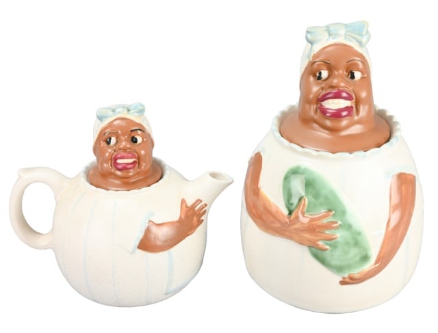 Vintage Weller Pottery Mammy Tea Pot, Cookie Jar: Vintage Weller Pottery Mammy Black Americana Ceramic Tea Pot and Cookie Jar. Tea pot measures 9 inches x 9 inches x 6 inches, Cookie Jar measures 12 inches x 7 inches x 7 inches
