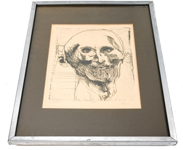 Leonard Baskin Portrait Etching Theodore Gericault: Pencil Signed Leonard Baskin (American, 1922-2000) Limited Edition Portrait Etching "Gericault (Homage to French painter Jean-Louis André Théodore Géricault)", 1963. Signed in bottom right corner.