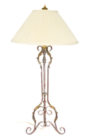 Antique Wrought Iron and Tole Lamp: Antique Wrought Iron and Tole Lamp
