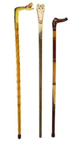 3 Carved  Walking Sticks W Animal Heads (1 of 19)