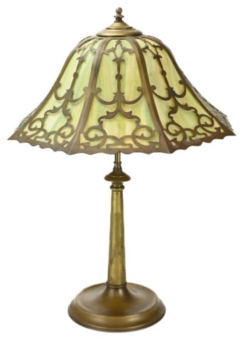 Art Nouveau Wilkinson Bronze Slag Glass Table Lamp (1 of 19)