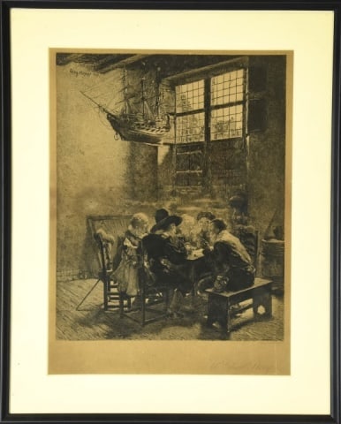 Antique 19th C Claus Meyer "A Ghost Story" Etching (1 of 5)