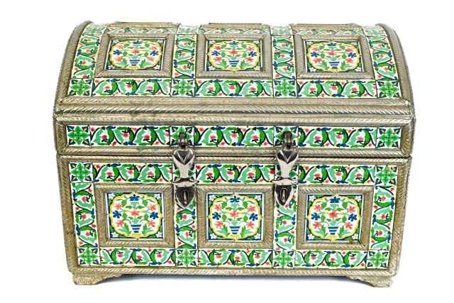 Syrian Enameled Panel Metal Chest Cast Hardware (1 of 11)