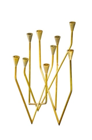 Contemporary Brass 9-Candle Candleabra: Contemporary Brass 9-Candle Candelabra. Measures 12.5 inches x 8.5 inches x 8 inches