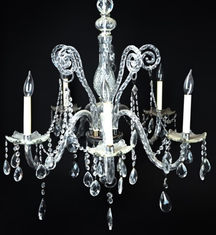 French Crystal 5-Light Chandelier: French Crystal 5-Light Chandelier. Measures 32 inches x 27 inches x 27 inches.