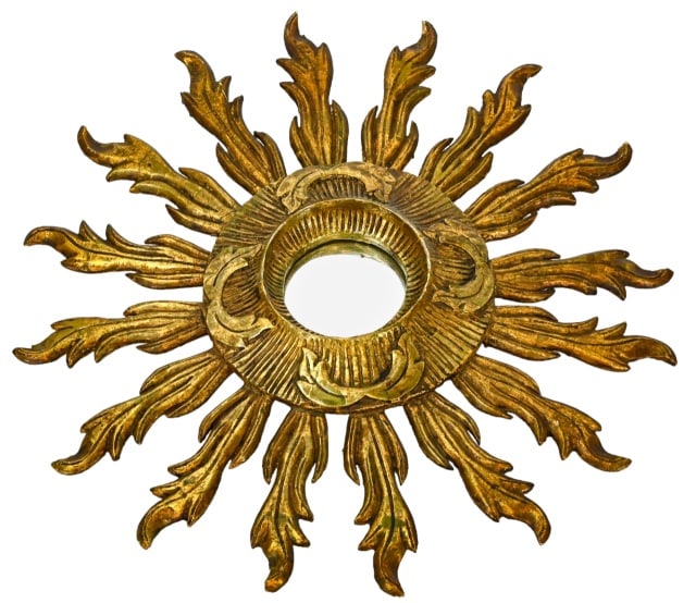Spanish Baroque Gilt Hand Carved Sunburst Mirror (1 of 10)