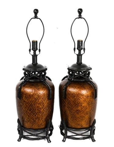 Pair Wrought Iron Faux Bamboo Table Lamps (1 of 11)