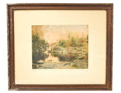 Wallace Nutting Hand Colored Lithograph Signed: Wallace Nutting Hand Colored Lithograph Signed and Titled An Overflowing Cup. Framed measures 15 inches x 18 inches, art measures 8 inches x 9 inches.