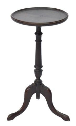 Petite French Mahogany Wine Table: Petite French Mahogany Wine Table.Measures 21.5 inches x 13 inches diameter.