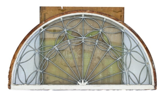 Antique American Stained Half Circle Glass Window (1 of 9)