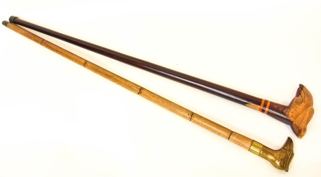 Antique Walking Canes w Carved & Brass Falcon Head (1 of 4)