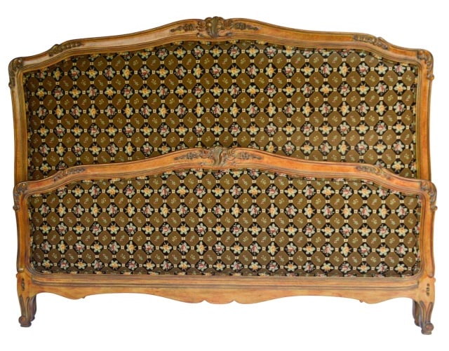 French Provincial Carved Upholstered Bed Frame (1 of 8)