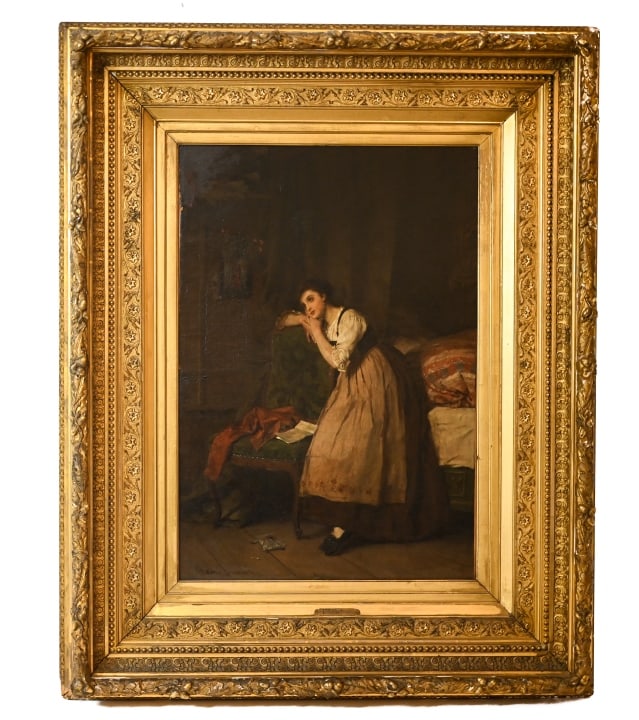 Joseph Watter Oil Painting Young Woman Signed: Joseph Watter, German 1838 - 1913, Oil Painting Young Woman Titled Past Recollections Signed in Gilt Period Frame. Framed measures 34 inches x 43 inches, art measures 28 inches x 19 inches.