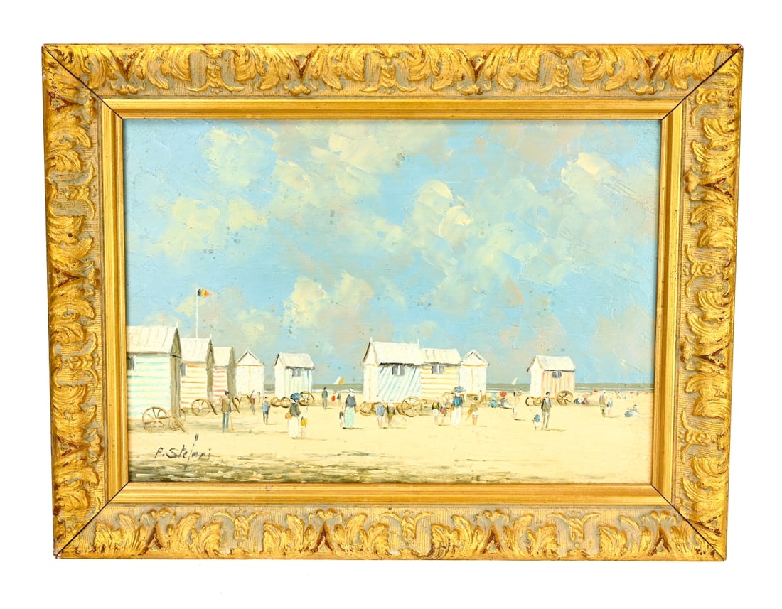 Pierre Stefani Signed Oil Painting Beach Cabanas (1 of 11)