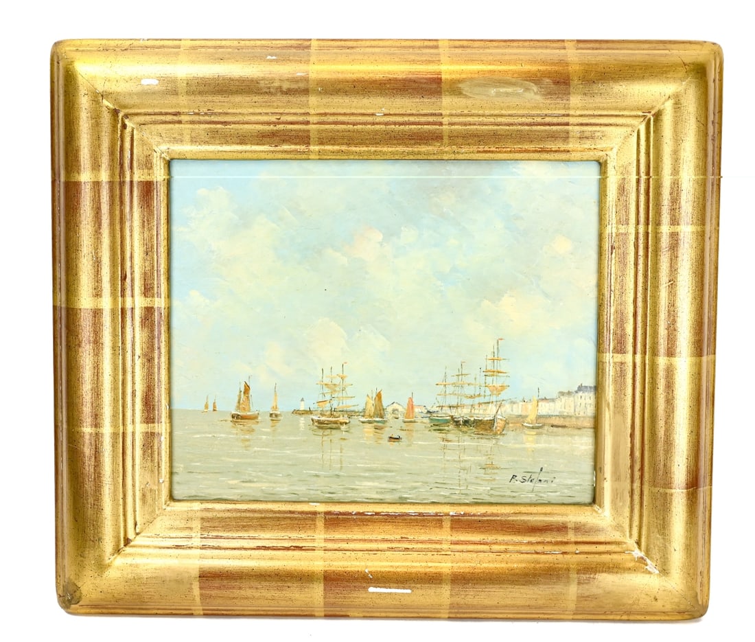 Pierre Stefani Signed Oil Painting Port Sailboats (1 of 11)