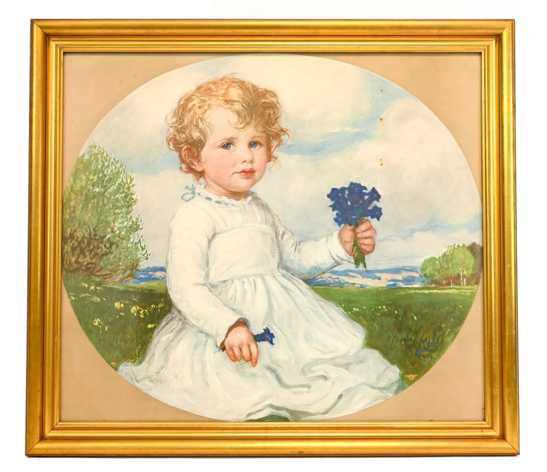 Corneille Max Lithograph Portrait Girl Blue Flower (1 of 10)