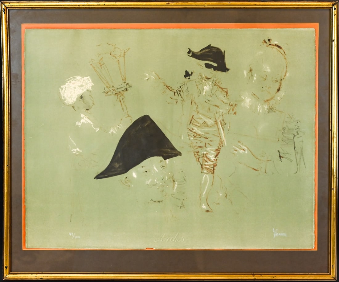 Jack Levine Signed Framed Lithograph Titled Arches: Jack Levine, American, 1915-2010, Lithograph Titled "Arches", Numbered 49/100. Framed measures 26 inches x 32 inches, art measures 19 inches x 26 inches.