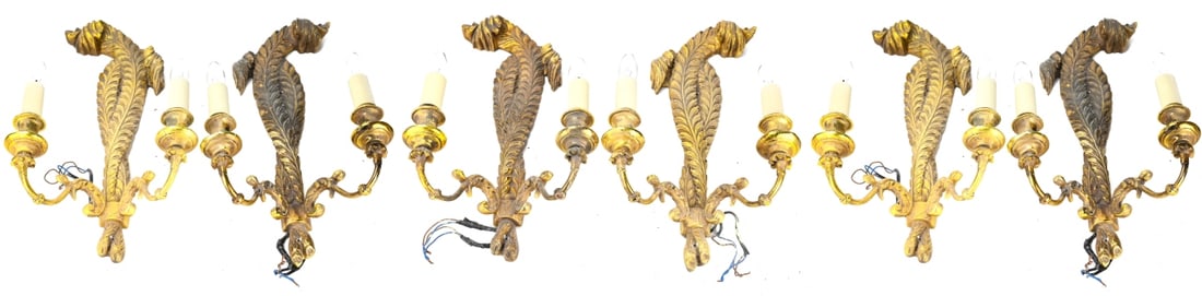 6 Florentine Style Gilt Feather Form Sconces (1 of 11)