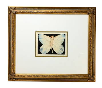 Louis Icart Signed Open Wings(Papillon II) Etching: Louis Icart Hand Signed in Pencil Open Wings (Papillon II) Original Etching with Hand Coloring. Includes COA and windmill stamped, from the rare limited edition. Professionally framed. Framed