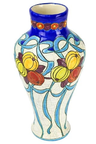 Art Deco Charles Catteau Signed Boch Louviere Vase: Art Deco Charles Catteau Keramis Signed Boch Louviere Ceramic Enameled Crackle Glaze Baluster Vase. Numbered D745.Measures 12. inches x 6 inches diameter.
