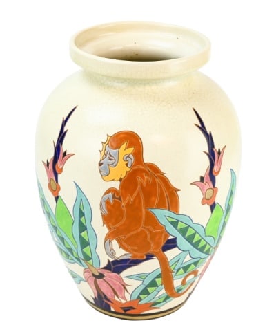 Art Deco Orchies French Faience Monkey Vase (1 of 11)