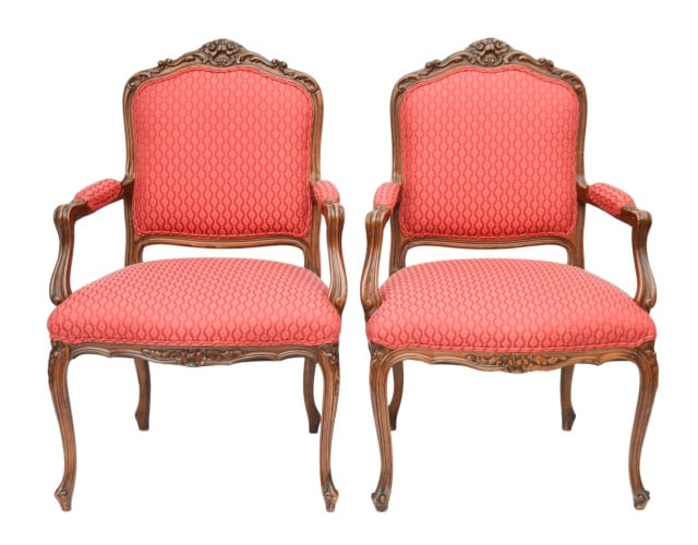 Pair French Louis XV Style Carved Arm Chairs (1 of 11)