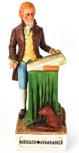 30McCormick Figural Thomas Jefferson Decanter: McCormick Figural Thomas Jefferson Straight Bourbon Whiskey Decanter. Hand Painted Porcelain. Limited Edition. Measures 12 inches high x 4.5 inches wide x 4 inches deep.