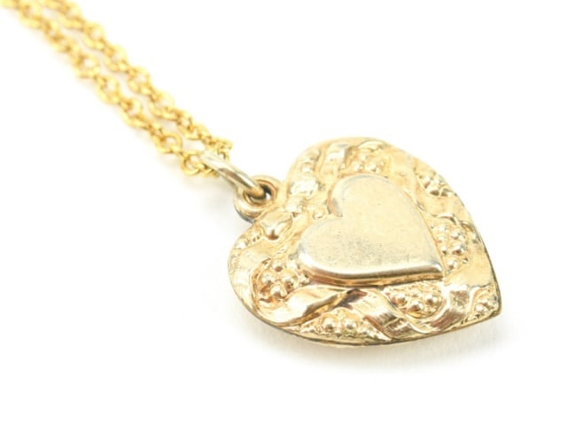 Antique Gold Filled Puffy Heart Pendant on Chain (1 of 7)