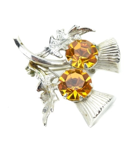 Silver & Citrine Crystal Scottish Thistle Brooch (1 of 5)