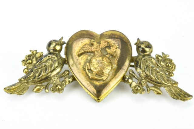Vintage WWII Sweetheart Locket Brooch: Vintage WWII Sweetheart Locket Brooch. Measures 2.5 inches in length.