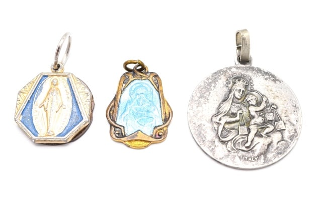 Antique Silver & Enamel Catholic Religious Medals (1 of 8)