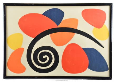 Alexander Calder Lithograph Dierriere Le Miroir: Alexander Calder Lithograph From Dierriere Le Miroir, Published by Galerie Maeght Paris Circa 1968, with Fold Down Center of Piece as Originally Published. . Under glass in period frame measures 16 in